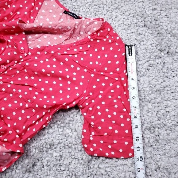 Abercrombie Tie Front Polka Dot Red White Cropped Shirt Top Short Sleeve Small - Picture 7 of 9